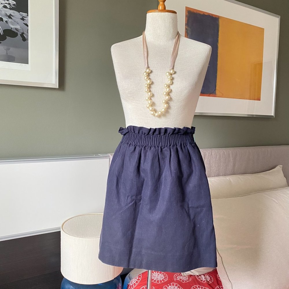 ♥ J. Crew Preppy Linen and Cotton Navy Skirt with Elastic Waist Band US0  - I